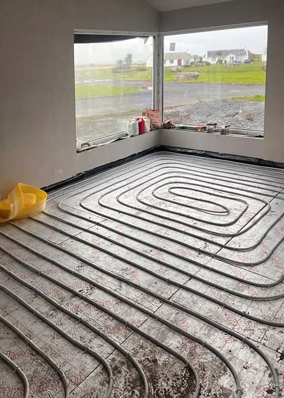 Underfloor heating pipework installed by KRB Construction and Windows in a Galway home